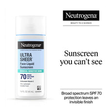 Cargar imagen en el visor de la galería, Neutrogena Ultra Sheer Face Liquid Sunscreen Spf 70