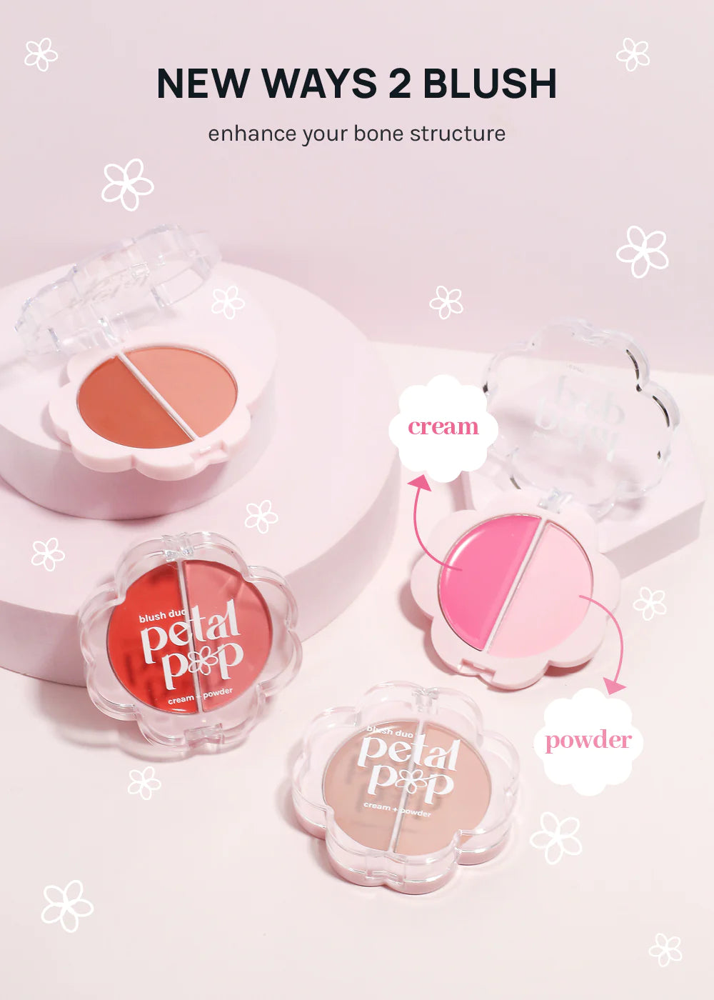 Petal Pop blushin duo blush en polvo y crema rubor AOA