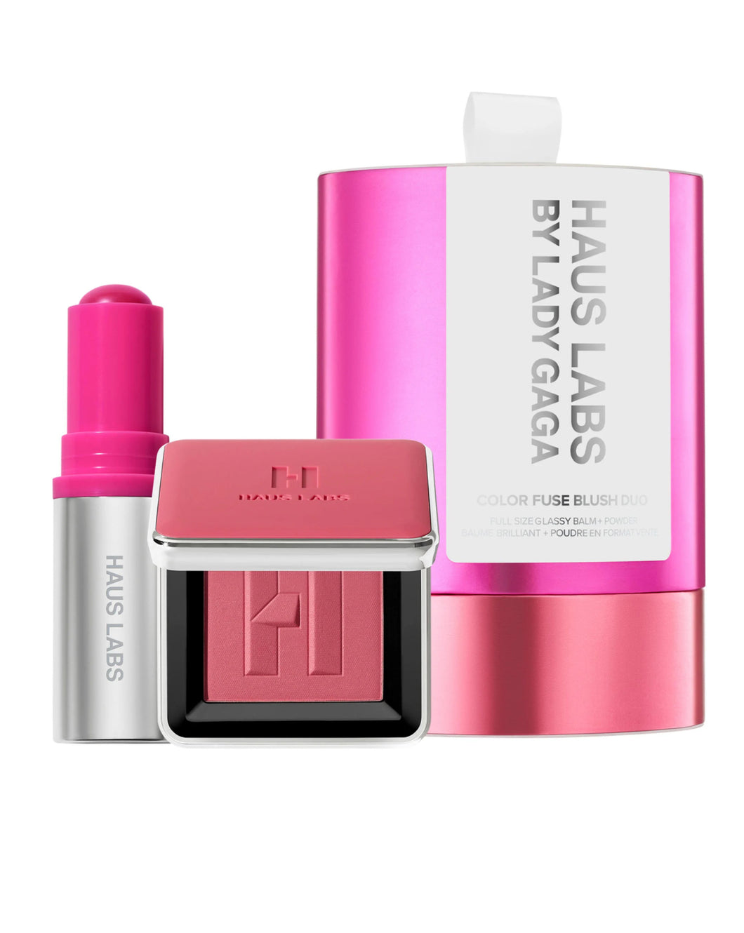 Haus Labs by Lady Gaga, color fuse glassy blush balms stick + powder blush duo kit