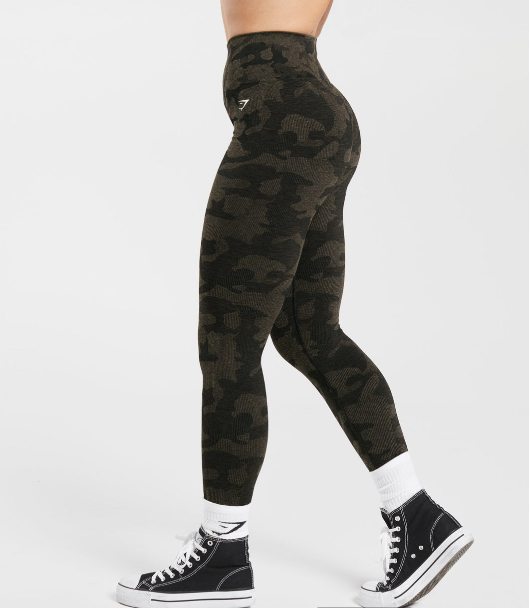 Gymshark adapt camo seamless ribbed leggings black/ camo brown