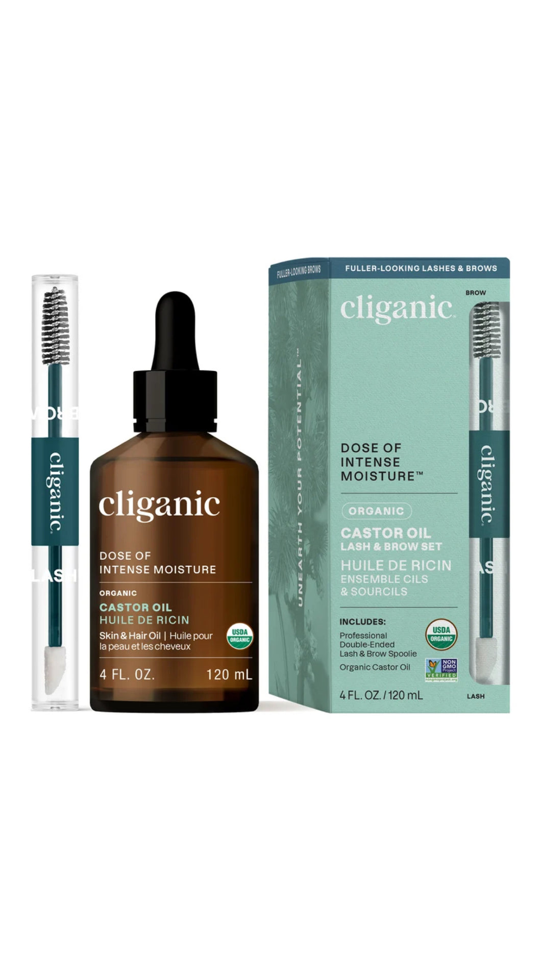 Cliganic Organic Castor Oil 4oz y Kit de Pestañas