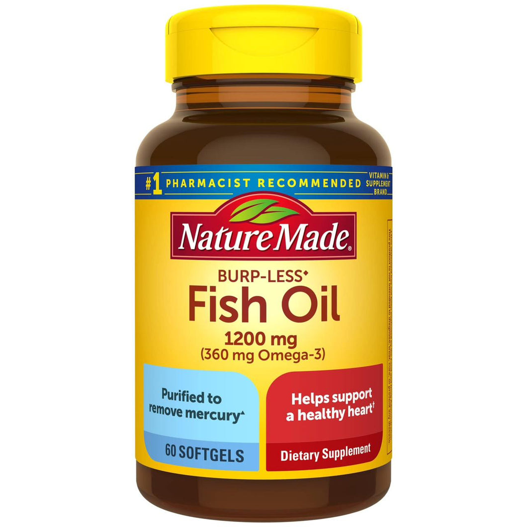 Nature Made Burp-Less Fish Oil 1200 mg (360 mg Omega 3) 60 cápsulas