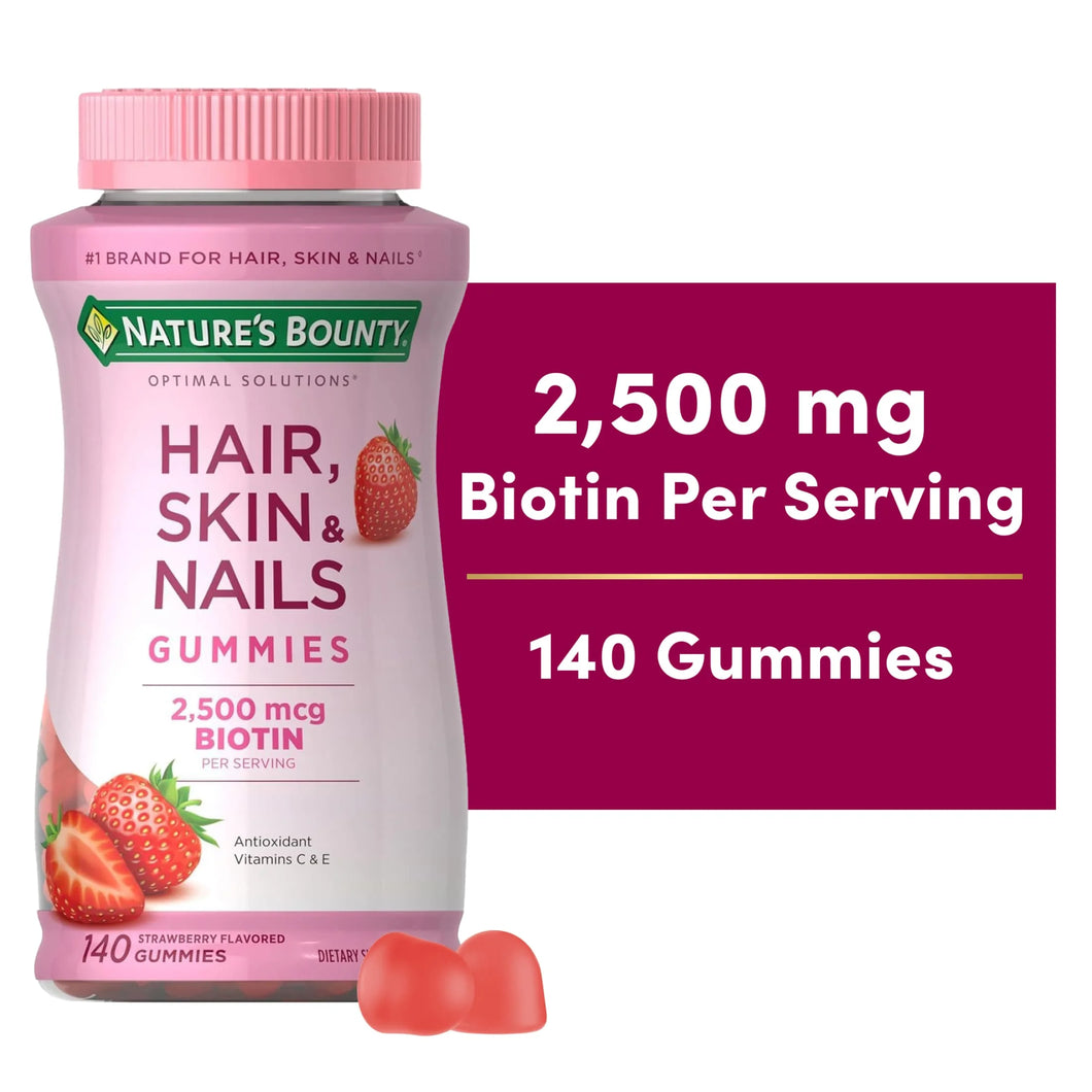 Nature’s Bounty Hair, Skin & Nails Gummies 2,500 mcg Biotin 140 gummies (Fresa)