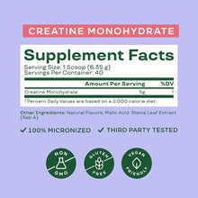 Cargar imagen en el visor de la galería, Bloom Nutrition Monohidrato de creatina frambuesa y limón
