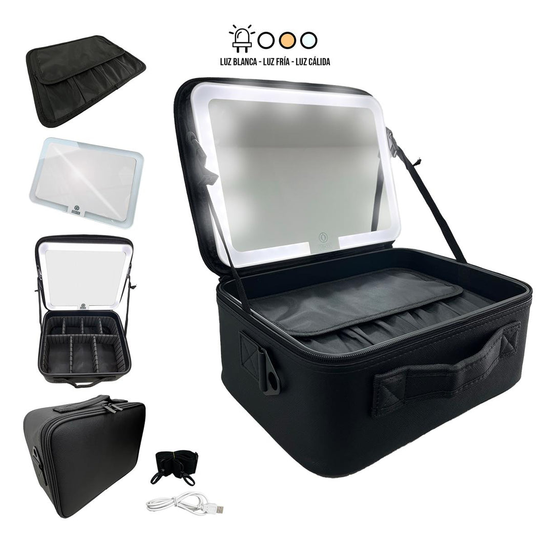 Maletín para maquillaje con espejo y luz led